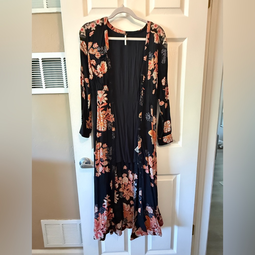 Free People Black Floral Long Sleeve Midi Dress - Picture 10 of 11